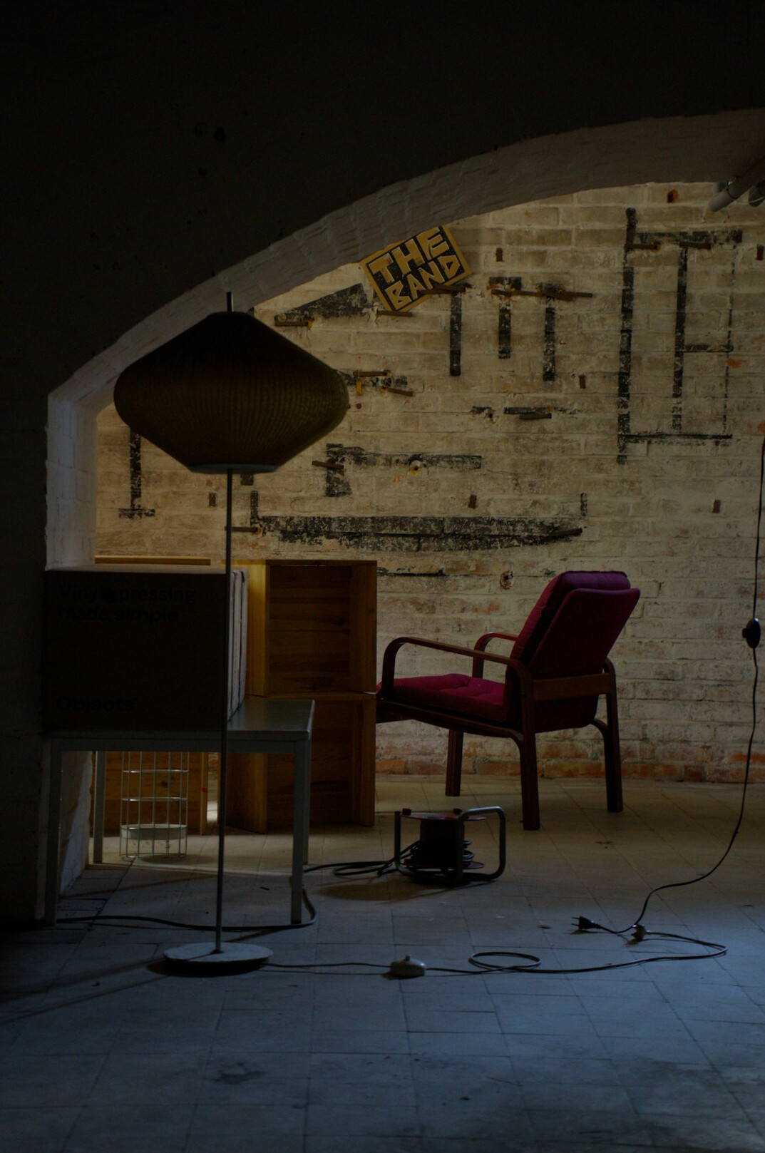 Empty television studio with cameras and lighting rig